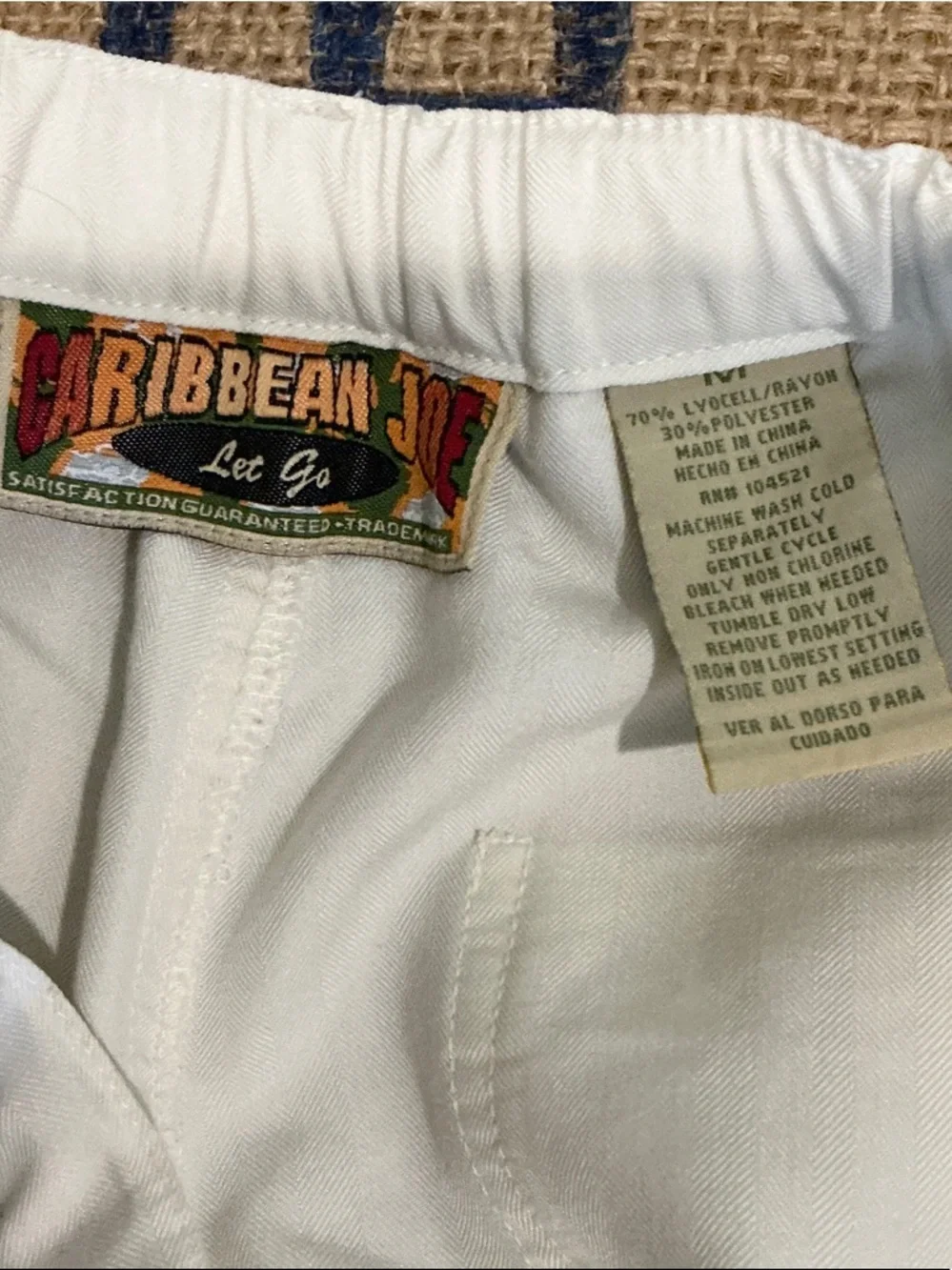 Caribbean Joe Off-White Drawstring Chinos Size M